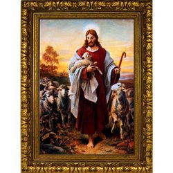 Добрый Пастырь. Икона Иисуса Христа на холсте.