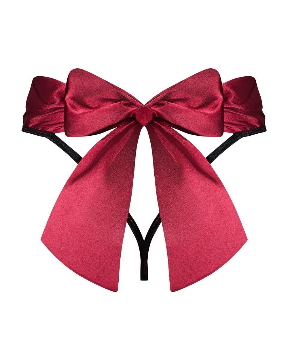 Трусики-стринги Tienesy с пышным бантом (Размер: L-XL) (Цвет: черный с малиновым)