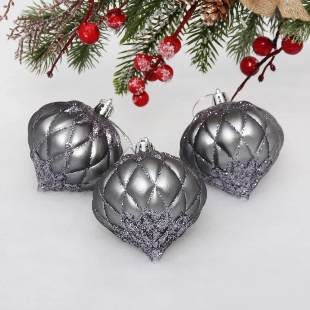 Ёлочные игрушки «Юла» 8 см (набор 3 шт), графит