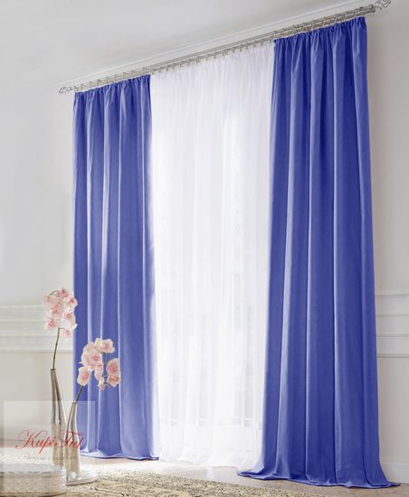 XL-Комплект штор блэкаут (синий) и вуаль (белый)