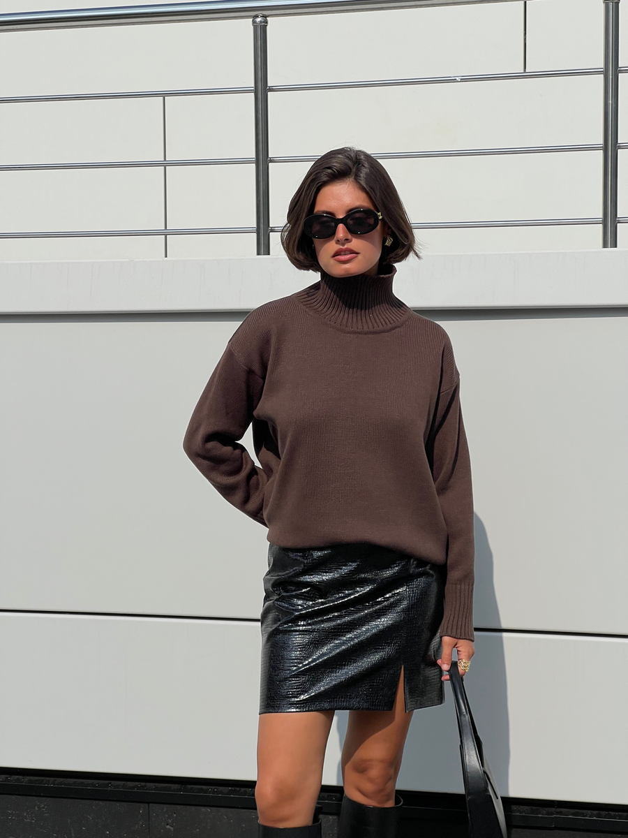 Юбка фактура рептилия мини черная