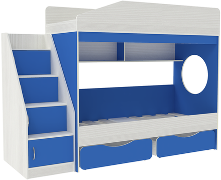 Двухъярусная кровать КарИВи Легенда 10.3 Белое Дерево Светло-синий, голубой