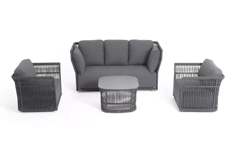 "Лугано" лаунж-зона 5-местная плетеная из роупа (веревки), каркас алюминиевый темно-серый, роуп темно-серый