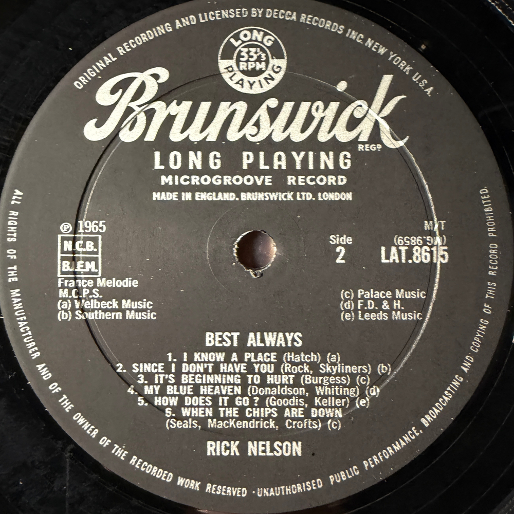Rick Nelson ‎– Best Always (Англия 1965г.)