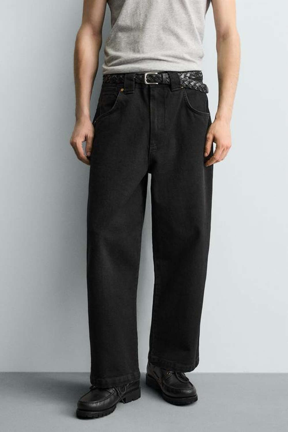 ZARA БРЮКИ КАРГО WIDE FIT, ЧЕРНЫЙ