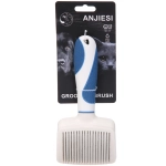 Расческа - пуходёрка для животных «ЛАПУСИКИ», коллекция БРО, прорезиненная ручка, цвет белый/голубой, 10*21.5см (блистер)