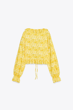 ZARA ТОП С ВОЛАНАМИ И V-ОБРАЗНЫМ ВЫРЕЗОМ, ЖЕЛТЫЙ