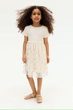 H&M Платье с полупрозрачно юбкой, кремовый