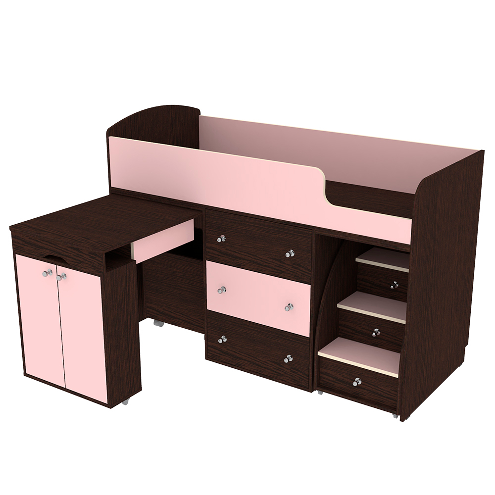 Кровать-чердак КарИВи Малыш Венге Розовый