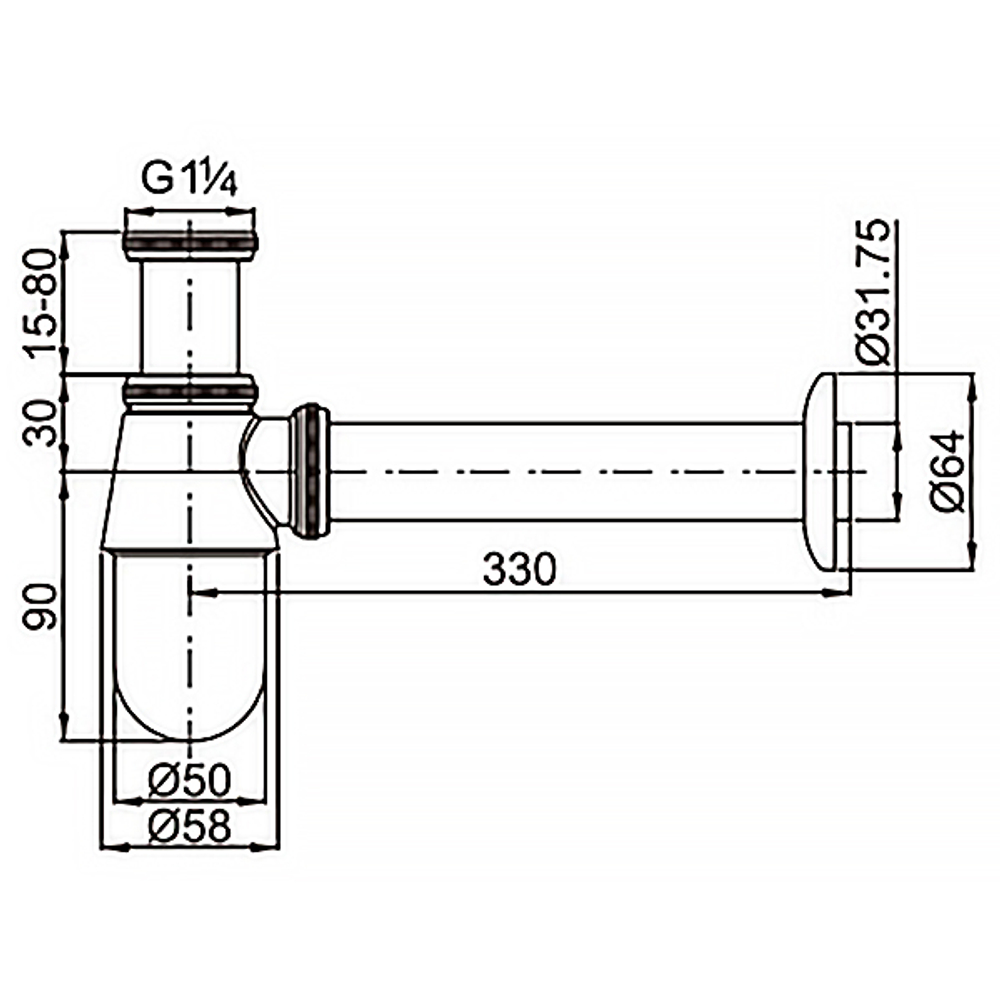 Сифон для раковины AZARIO без выпуска, G 1 1/4 латунь, хром (AZ-107-CHR)