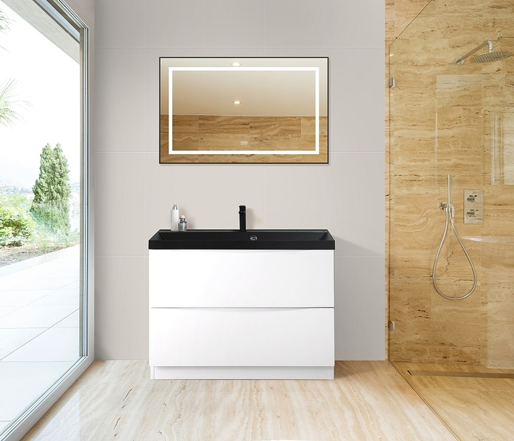 Зеркало BelBagno Kraft 98.5 SPC-KRAFT-985-685-TCH-WARM-NERO с подсветкой с подогревом Черное с сенсорным выключателем