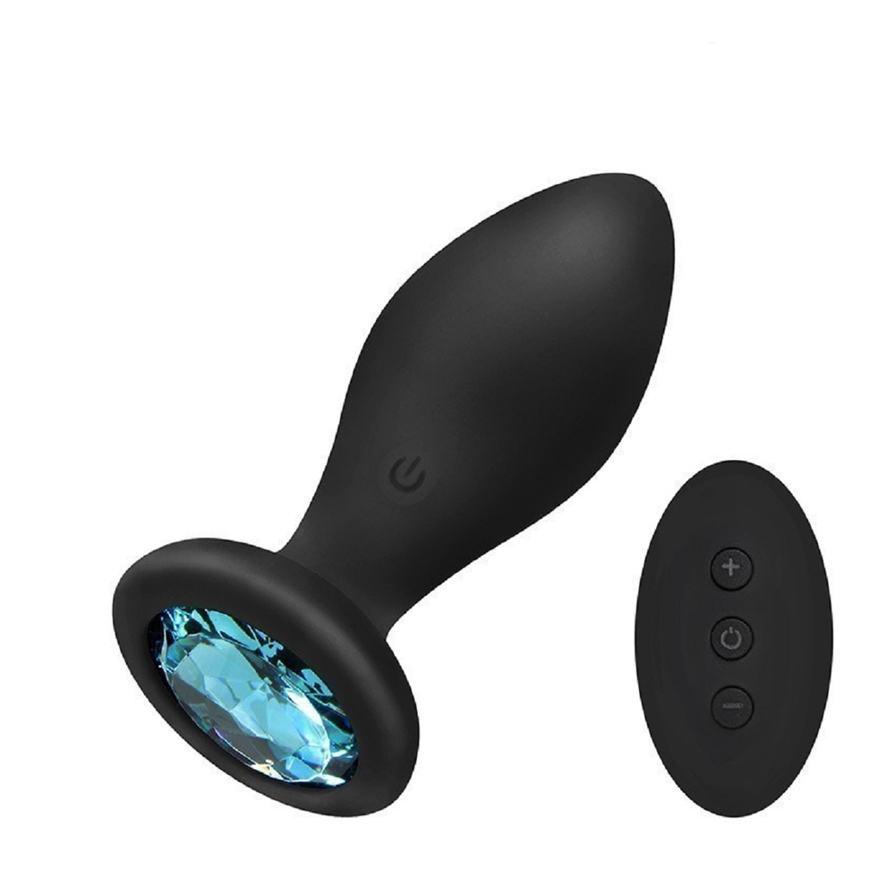 Анальная вибровтулкая с камнем и пультом ДУ черная 8,5 см