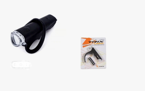 Фара TRIX передняя, 1 суперъяркий диод, 2 режима, крепеж на руль, батарейки в комплекте, силикон (20/100)