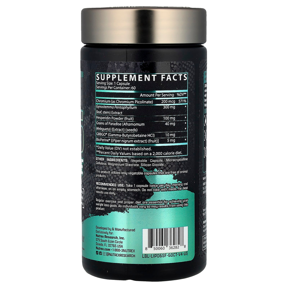 Nutrex Research, Lipo6®, без стимуляторов, 60 капсул
