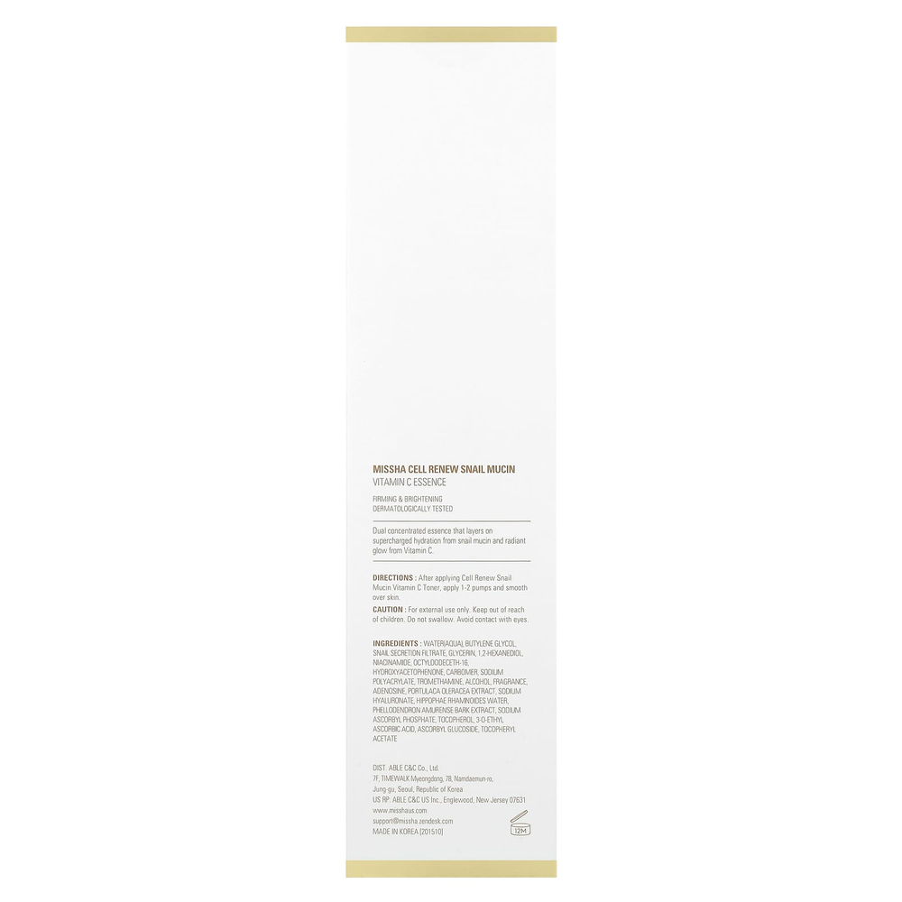 Missha, Cell Renew Snail Mucin, витамин C, эссенция, 100 мл (3,38 жидк. Унции)
