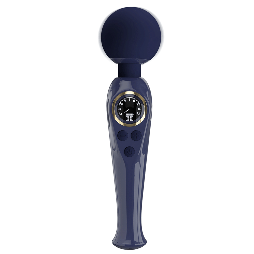 Темно-синий вибратор-wand 22,4см с дисплеем Pretty Love Skyler Massager Wand Dark Blue BW-055016LED-1