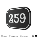 Номерок на дверь квартиры 259, для кабинета, офиса, шильдик 9 х 7 см, черный, Айдентика Технолоджи