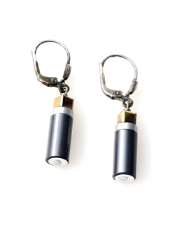 4663 Coeur de Lion серьги серый металлик с золотистыми кристаллами Сваровски.