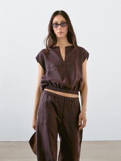 Massimo Dutti Льняная блузка, баклажанный