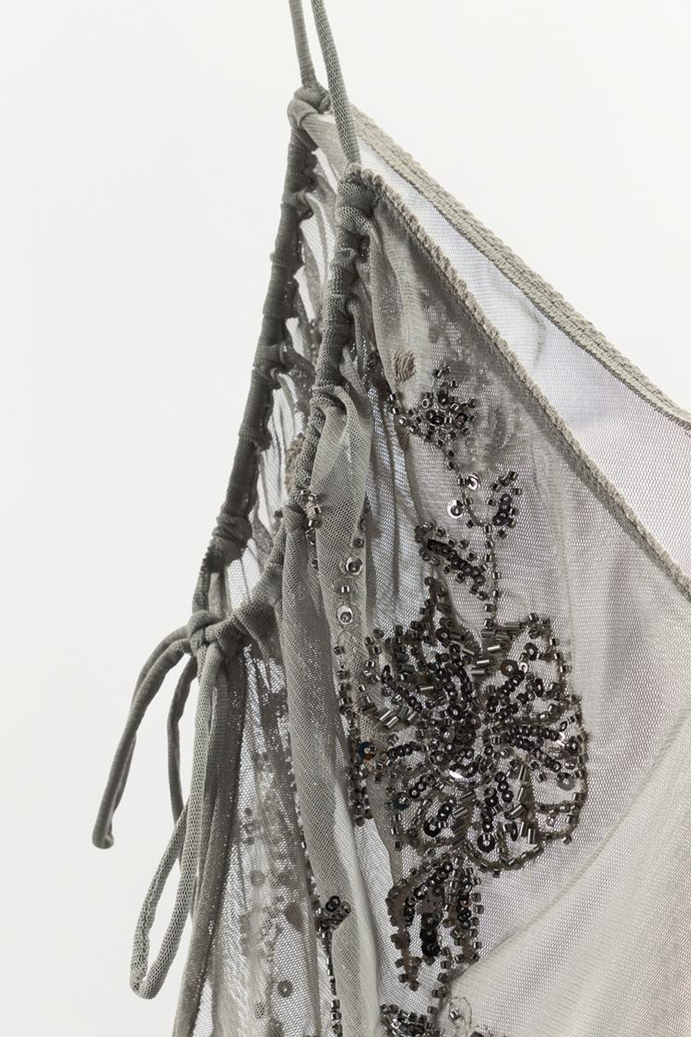 ZARA ТОП С ВЫШИВКОЙ И ПАЙЕТКАМИ, СВЕТЛО-СЕРЫЙ