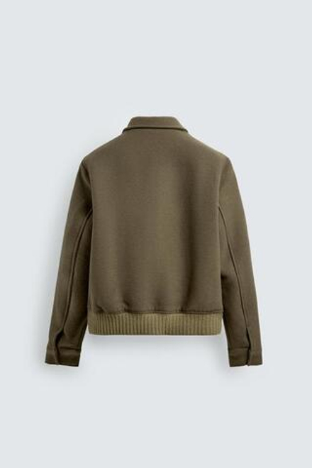 ZARA СТЕГАНАЯ КУРТКА ИЗ ШЕРСТЯНОЙ ТКАНИ, ЗЕЛЕНОВАТЫЙ