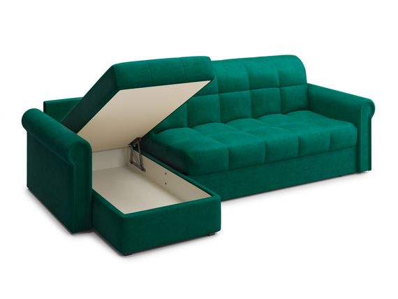 Диван угловой с оттоманкой Палермо 1,6 - Velutto 33 изумрудный/кант 33 изумрудный