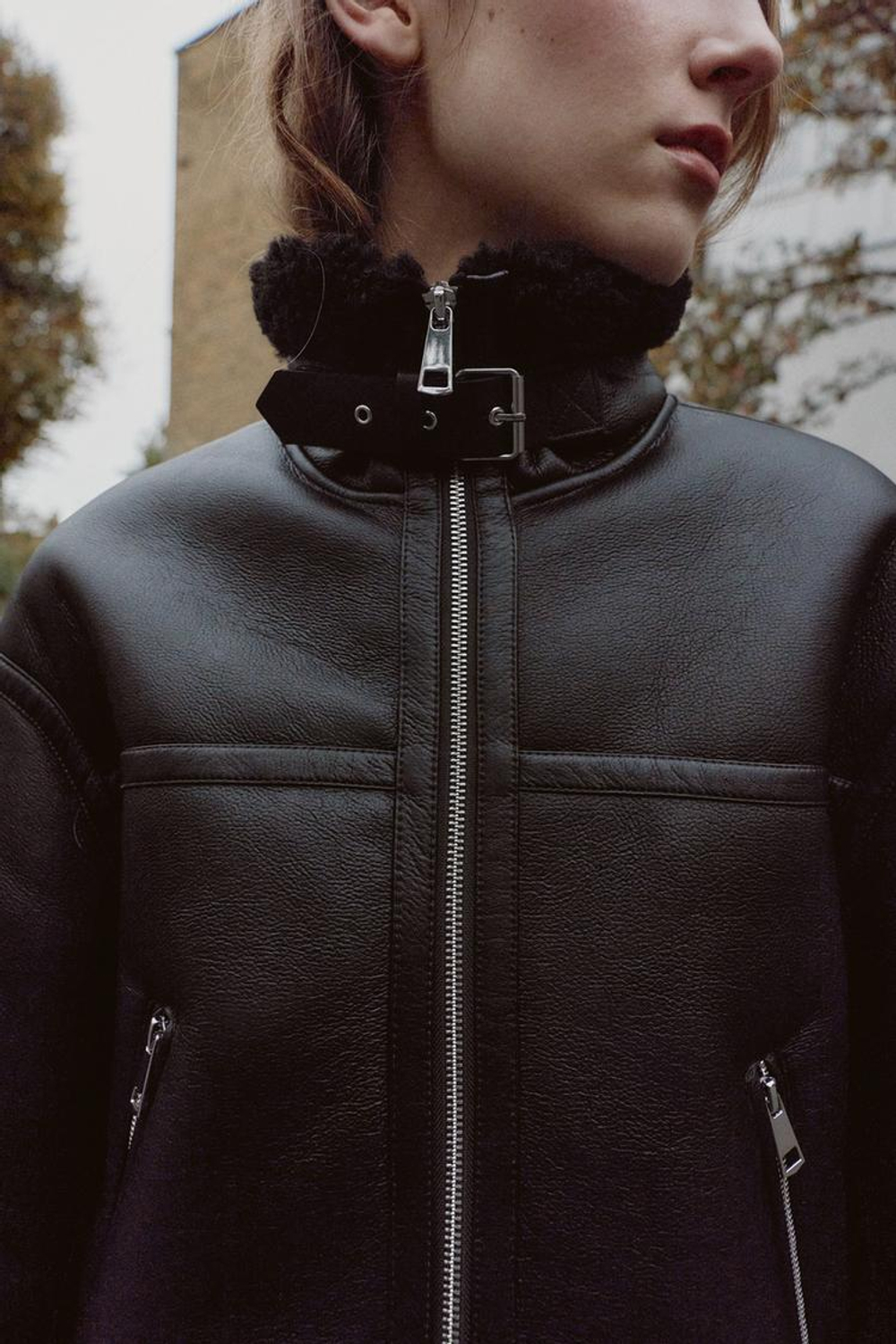 ZARA КУРТКА-ДУБЛЕНКА ИЗ ИСКУССТВЕННОЙ ОВЧИНЫ, ЧЕРНЫЙ