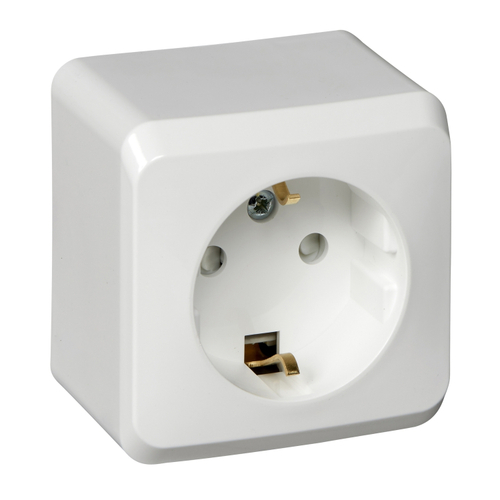 Schneider Electric ЭТЮД Белый Розетка 1-местная открытая установка с заземляющими контактами со шторками PA16-004B