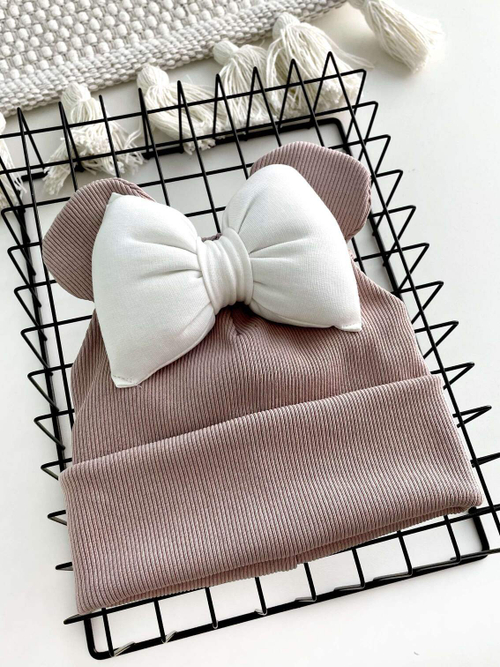 Шапка Минни, Бежевый с белым бантом