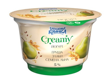 Йогурт "Creamy" 5% 200г. Груша, злаки, семена льна Бабушкина крынка