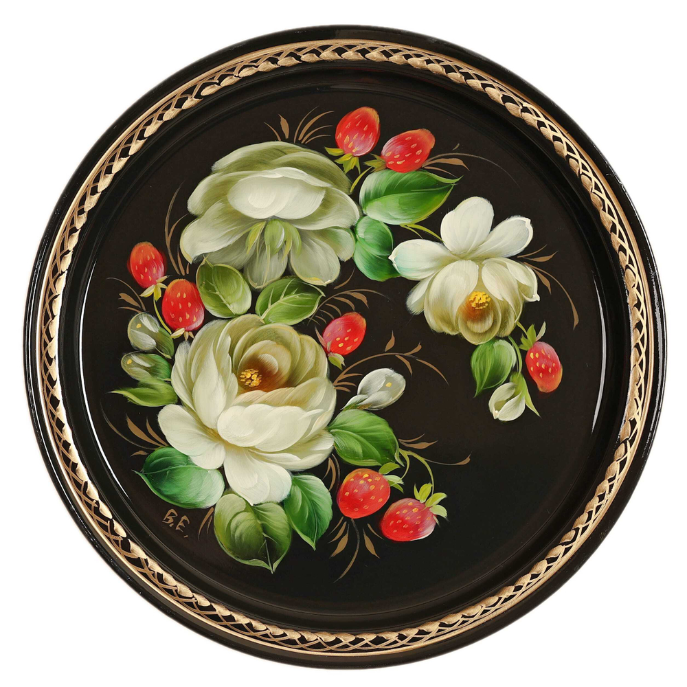 Жостовский поднос декоративный, размер 22 см (A5), металлический