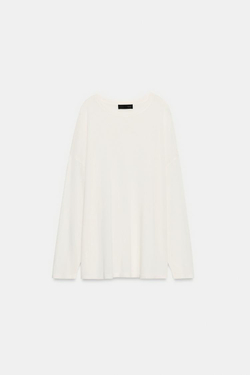ZARA ТОНКИЙ ТРИКОТАЖНЫЙ СВИТЕР ОВЕРСАЙЗ, БЕЛЫЙ