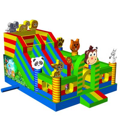 Коммерческий надувной батут «Звериный мир 2» с горкой и аркой, 6*5*4.2 м