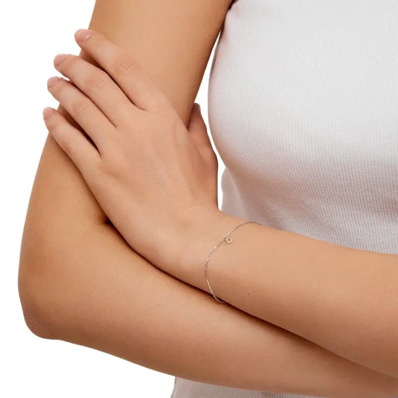 Вечный браслет Персонализация с Буквой – Белое золото