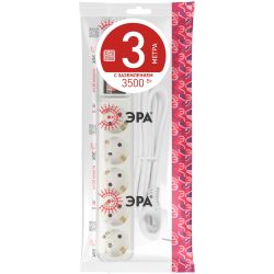 Удлинитель электрический ЭРА U-5es-3m-3x1 с заземлением с выключателем 5 розеток 3м ПВС 3x1мм2 16А