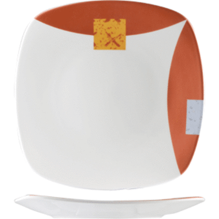 Тарелка «Зен Квадро» квадратная фарфор ,L=18,B=18см белый,оранжев