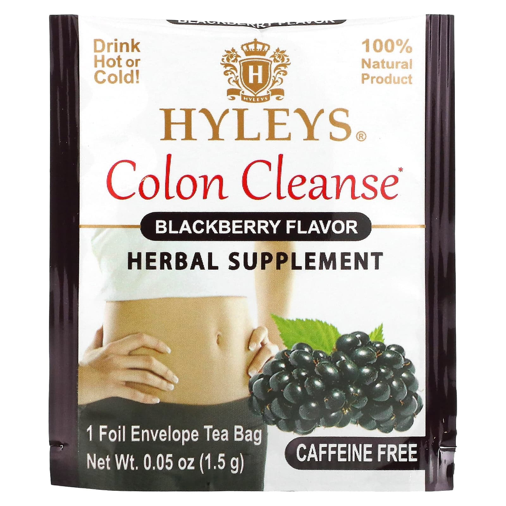 Hyleys Tea, средство для очищения кишечника, ежевика, без кофеина, 25 чайных пакетиков, 37,5 г (1,32 унции)