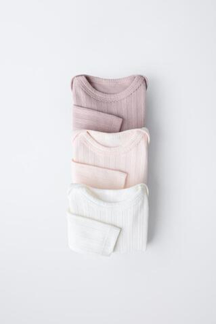 ZARA КОМПЛЕКТ ИЗ ТРЕХ БОДИ С ДЛИННЫМИ РУКАВАМИ, РОЗОВЫЙ