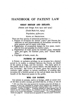 Handbook of patent law of all countries | W P. Thompson