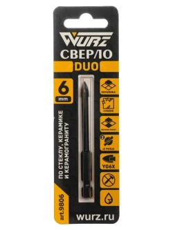 Сверло Duo (2 грани) 6мм, по керамике, керамограниту и стеклу WURZ 9806