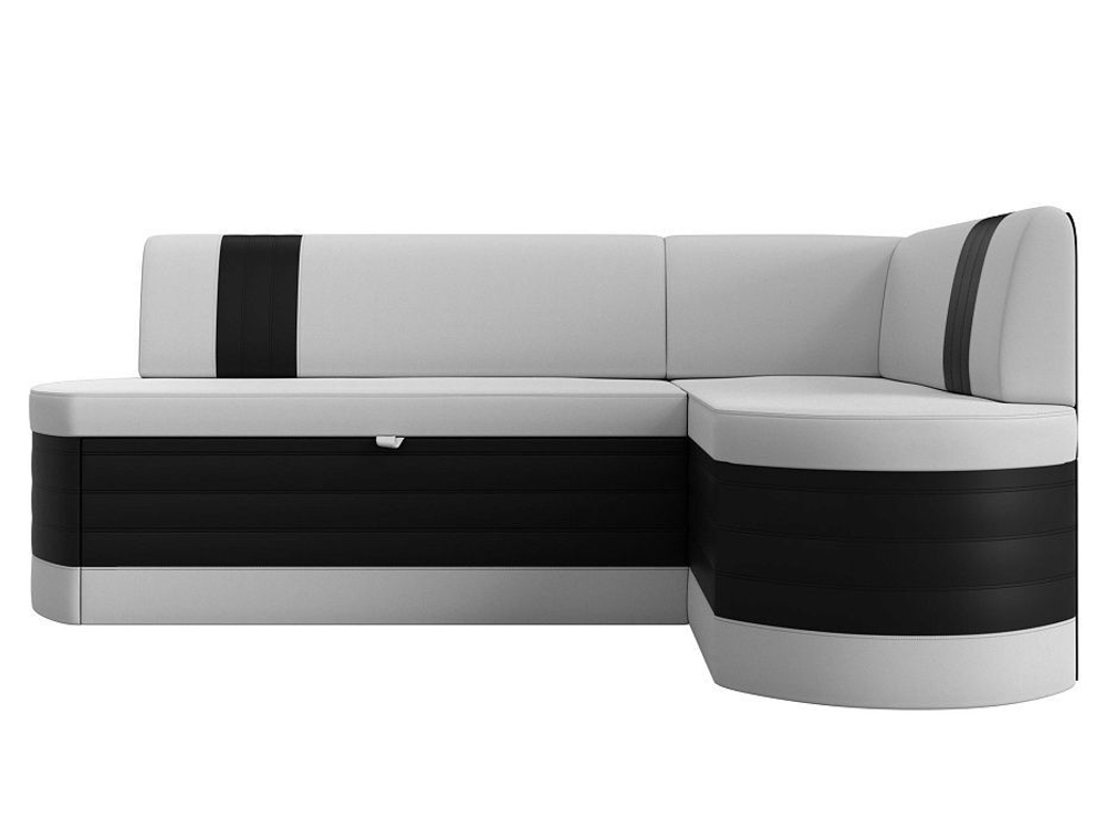 Диван кухонный угловой Токио правый угол, Белый\Черный, Экокожа, 28648