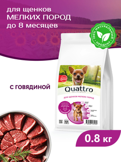 Корм сухой для щенков мелких пород, с говядиной, 800 гр, QUATTRO