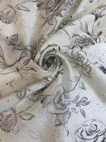 Плательная вискоза принт розы на молочном, жаккард C1