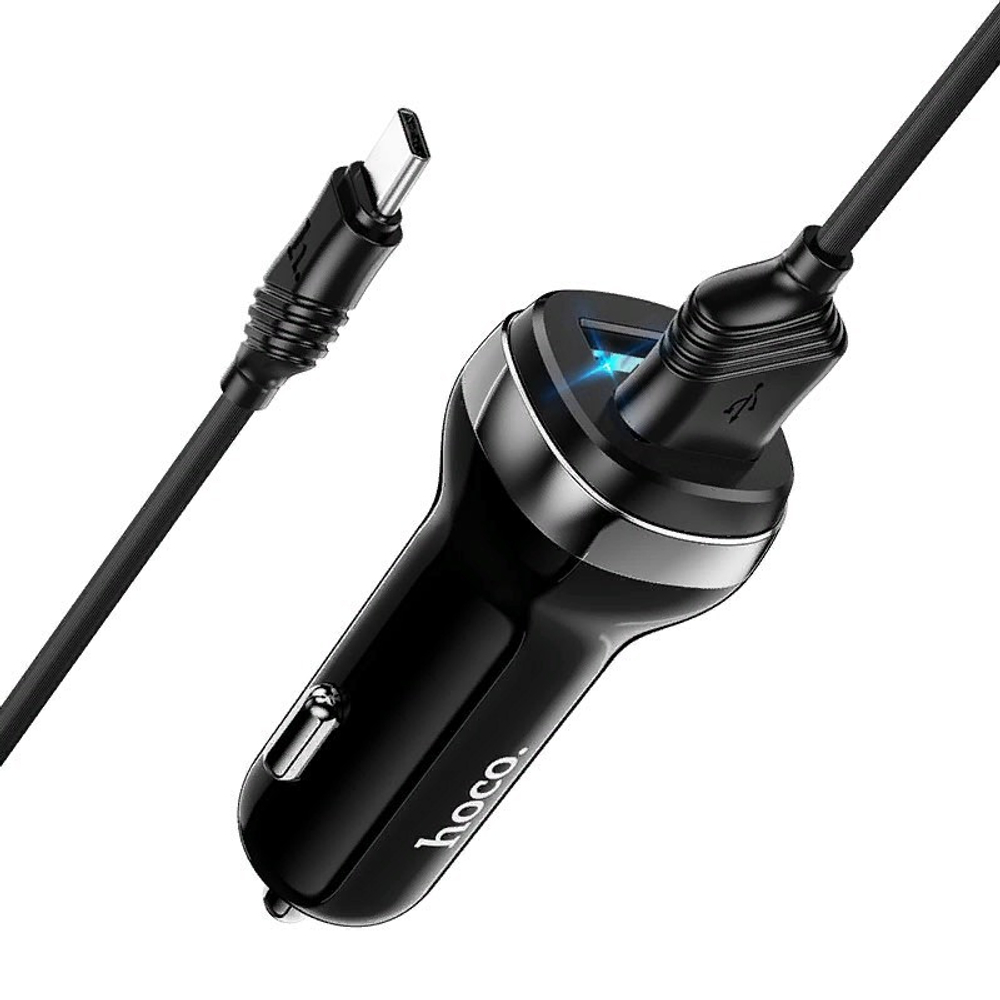 Разделитель автомобильный Hoco Z40 Superior dual port car charger с кабелем Type-C (2USB: 5V &amp; 2.4A) Черный