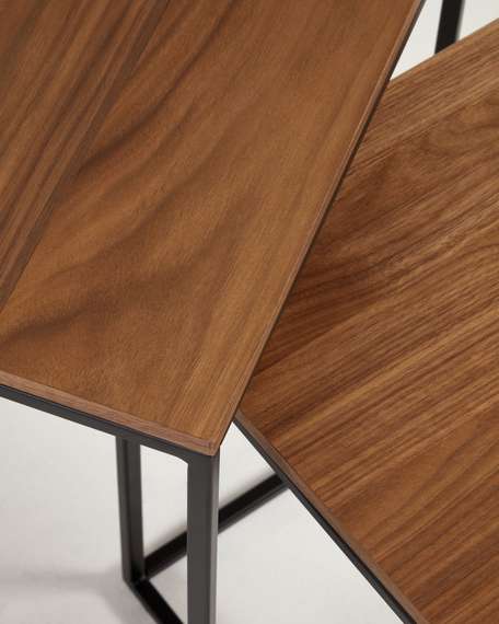 Yoana Набор из 2 приставных столиков из орехового шпона и черного металла