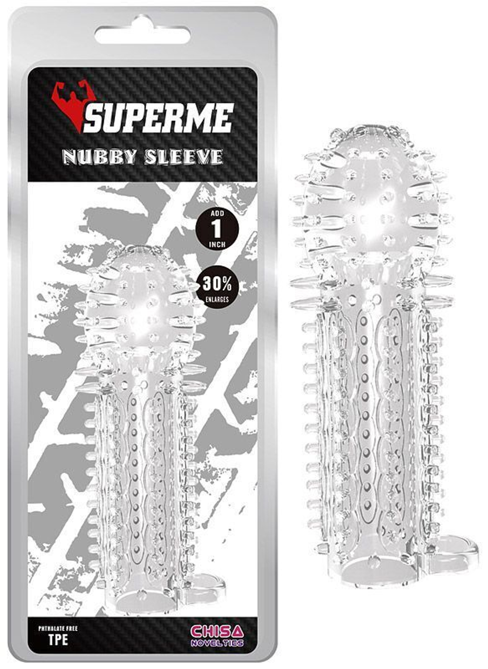 Закрытая прозрачная насадка на пенис с шипиками Nubby Sleeve - 14,5 см. (Цвет: прозрачный)