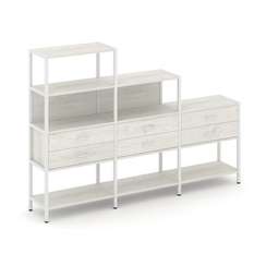 Shelf System Трехсекционный стеллаж четырех/трех/двухярусный с ящиками SN.STM-431 Дуб Наварра/Металл