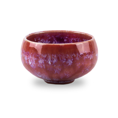 278076.2 Чашка ЗАЯЧИЙ МЕХ "Бочонок" в подар.коробке  h=4см, d=7см, 80 мл, фарфор  красный/белый