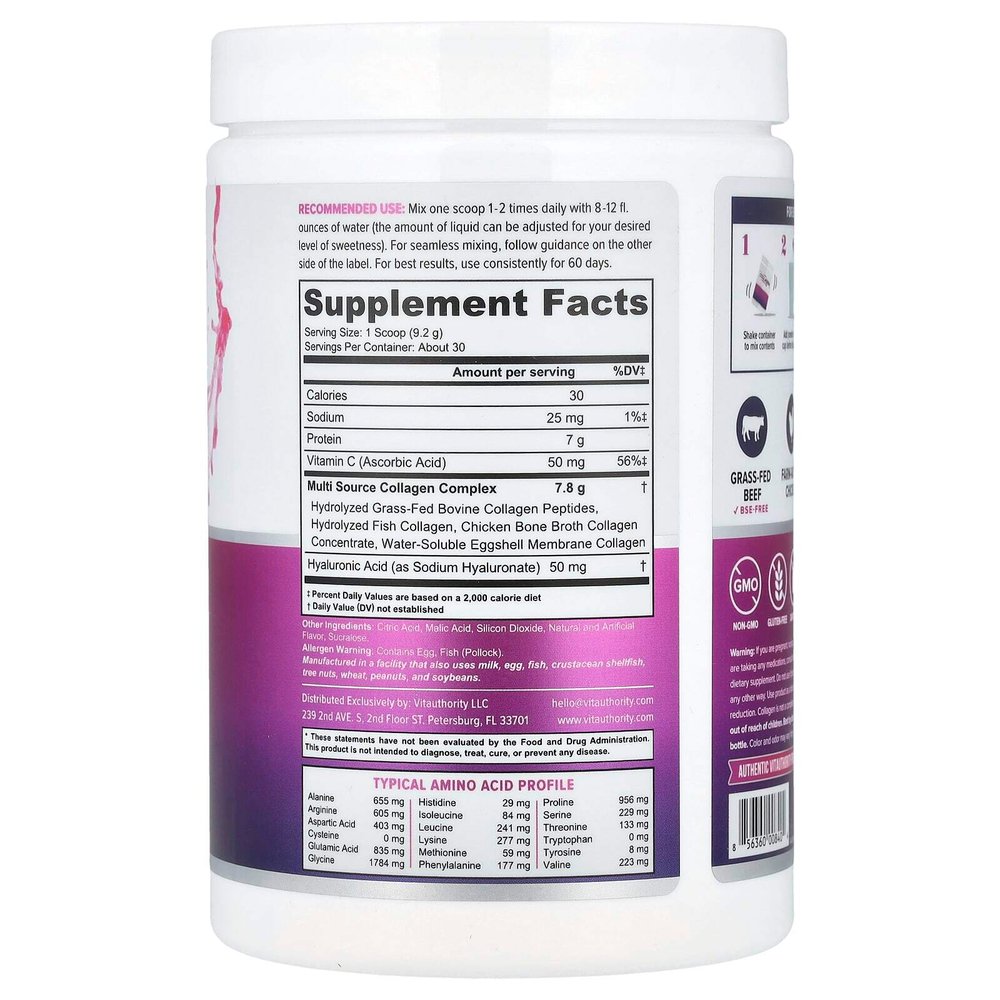 Vitauthority, Multi Collagen Protein +, розовый лимонад, 276 г (9,7 унции)