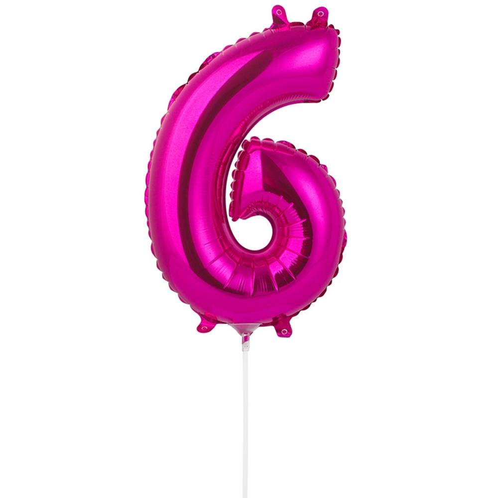 Шар фольгированный Цифра 6 40 см (Фуксия)